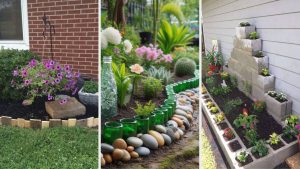 bordas de jardim com materiais reciclados